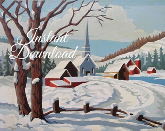 printable vintage paint by number snowy countryside 16j2 etsy ireland