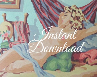 Instant Download Vintage Nude Paint By Number "Reclining Model" 10F2  Finished Printable Print Your Own Woman