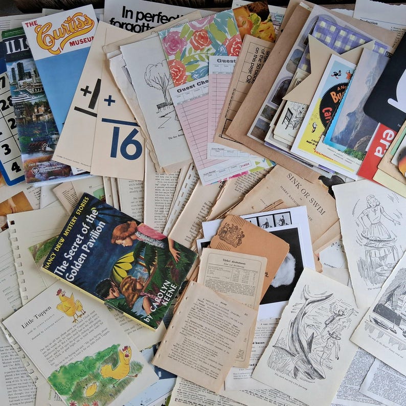 Vintage Ephemera Bundle: Book Pages, Maps, Music, Kids Textbooks for ...