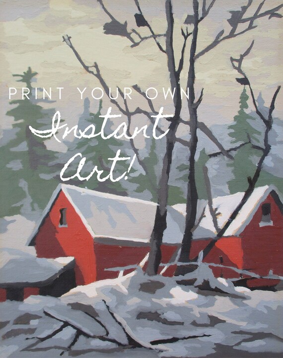 printable vintage paint by number winter landscape etsy