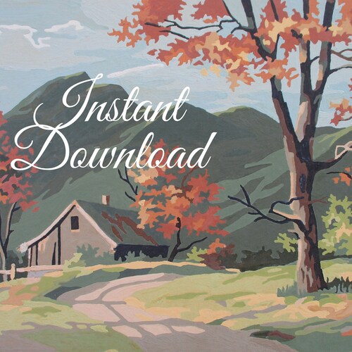 Printable Vintage Paint by Number Cabin in the Woods Instant Etsy