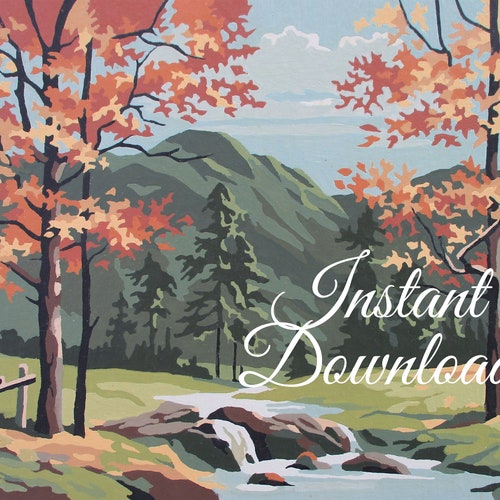 Printable Vintage Paint by Number Cabin in the Woods Instant Etsy