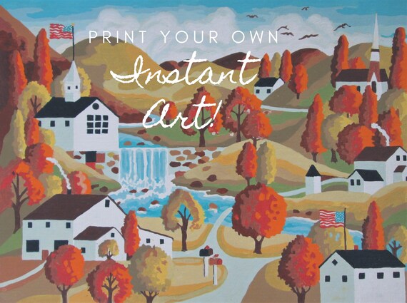 printable vintage paint by number completed etsy