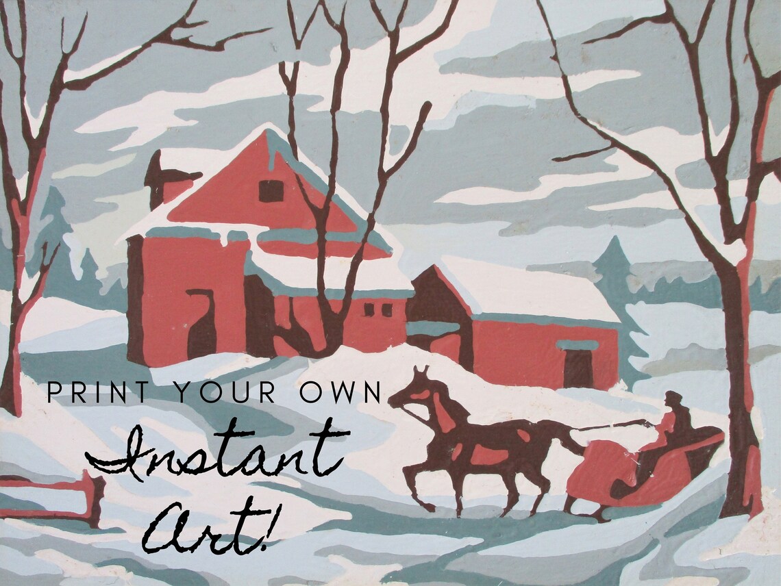 Set of 2 Printable Vintage Paint by Number Completed Etsy