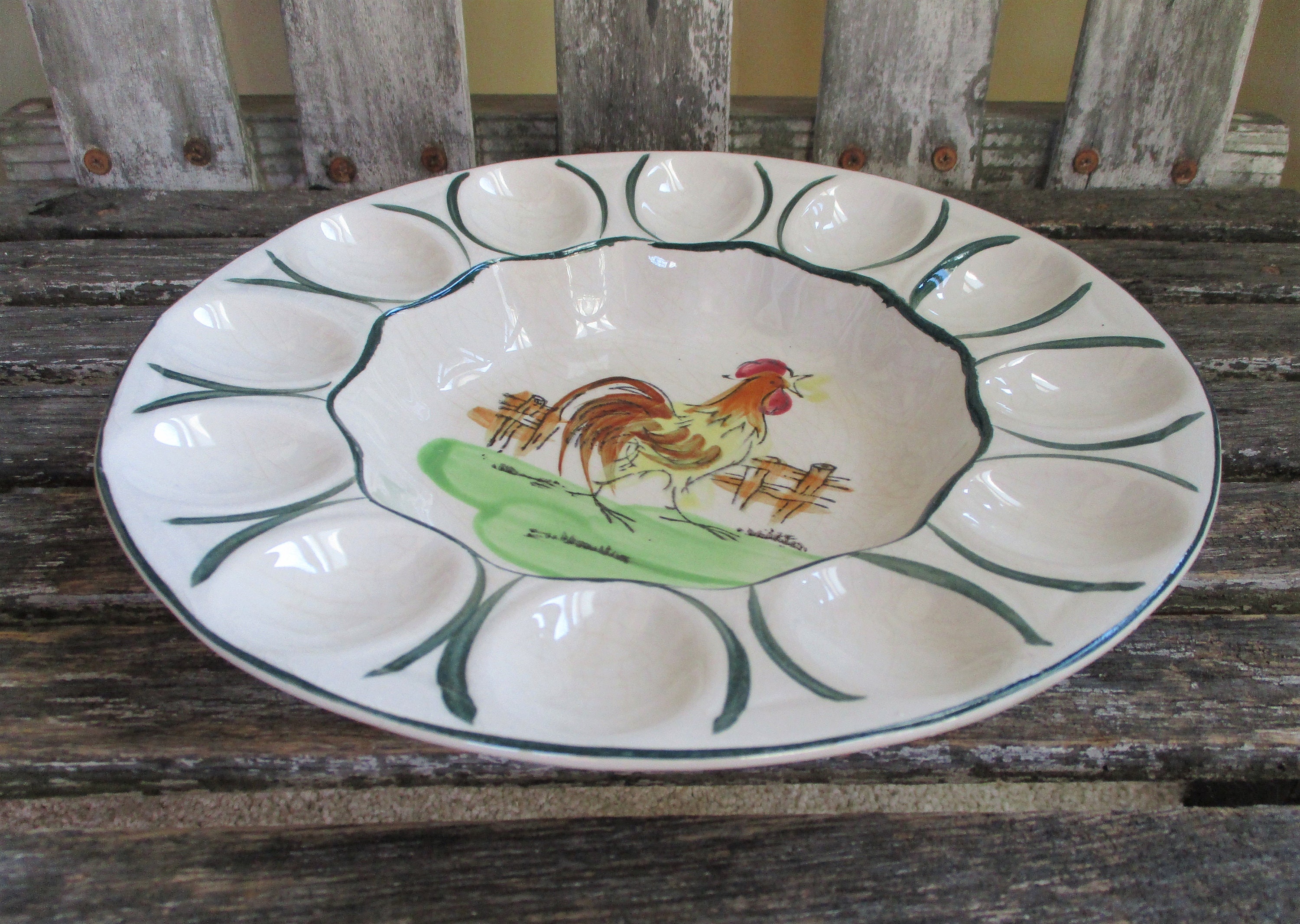 Vintage Deviled Egg Plate Ceramic Platter Serving Dish Rooster Etsy