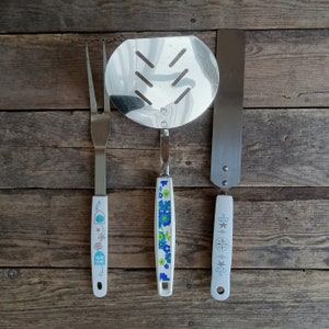 Mid Century Plastic Handle Cooking Utensils Vintage Mismatched Decorative Kitchen Japan ECKO Stainless Steel