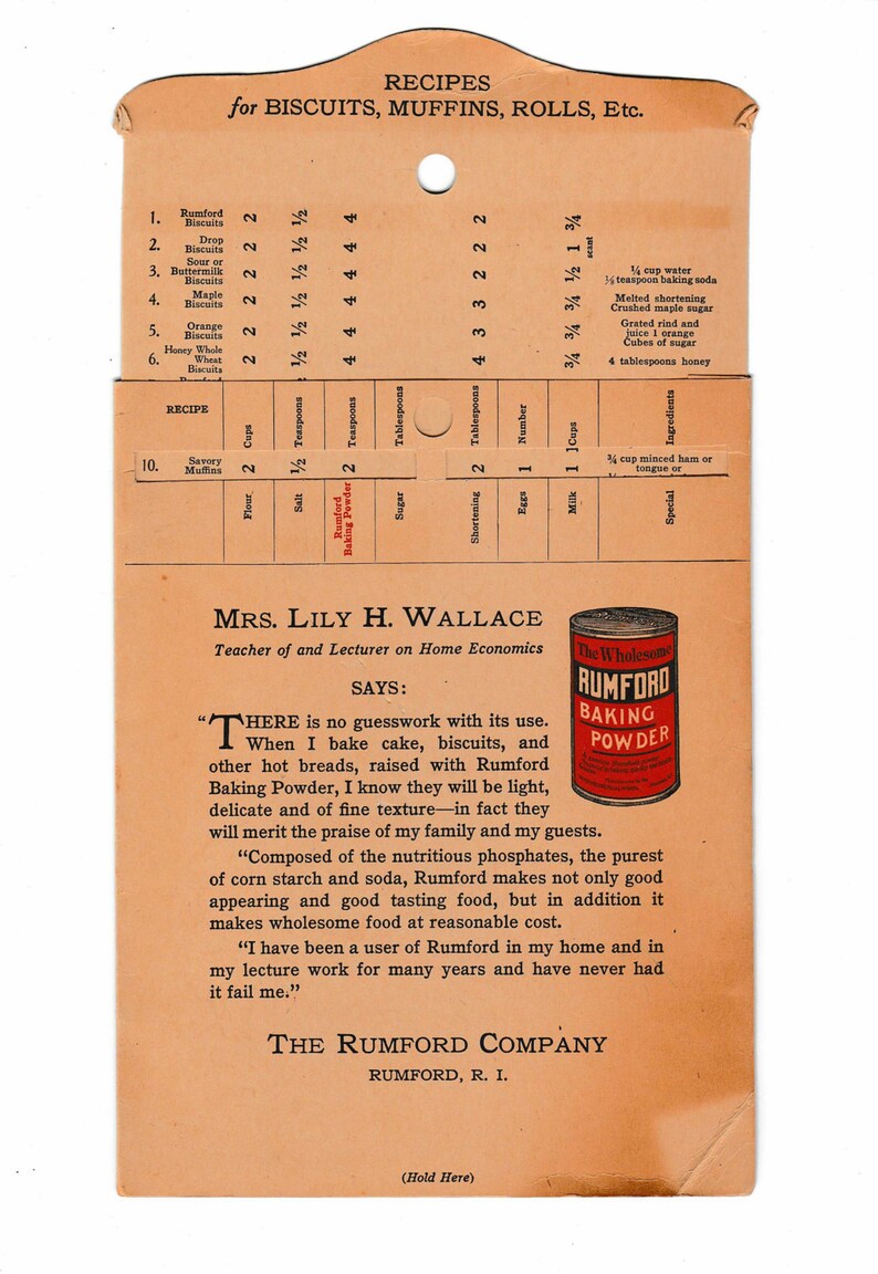 Rumford Mrs. Lily H. Wallace Recipes for Biscuits Muffins and Etsy