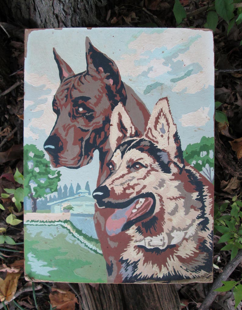 Vintage Paint by Number Dogs Great Dane and German Shepherd Etsy