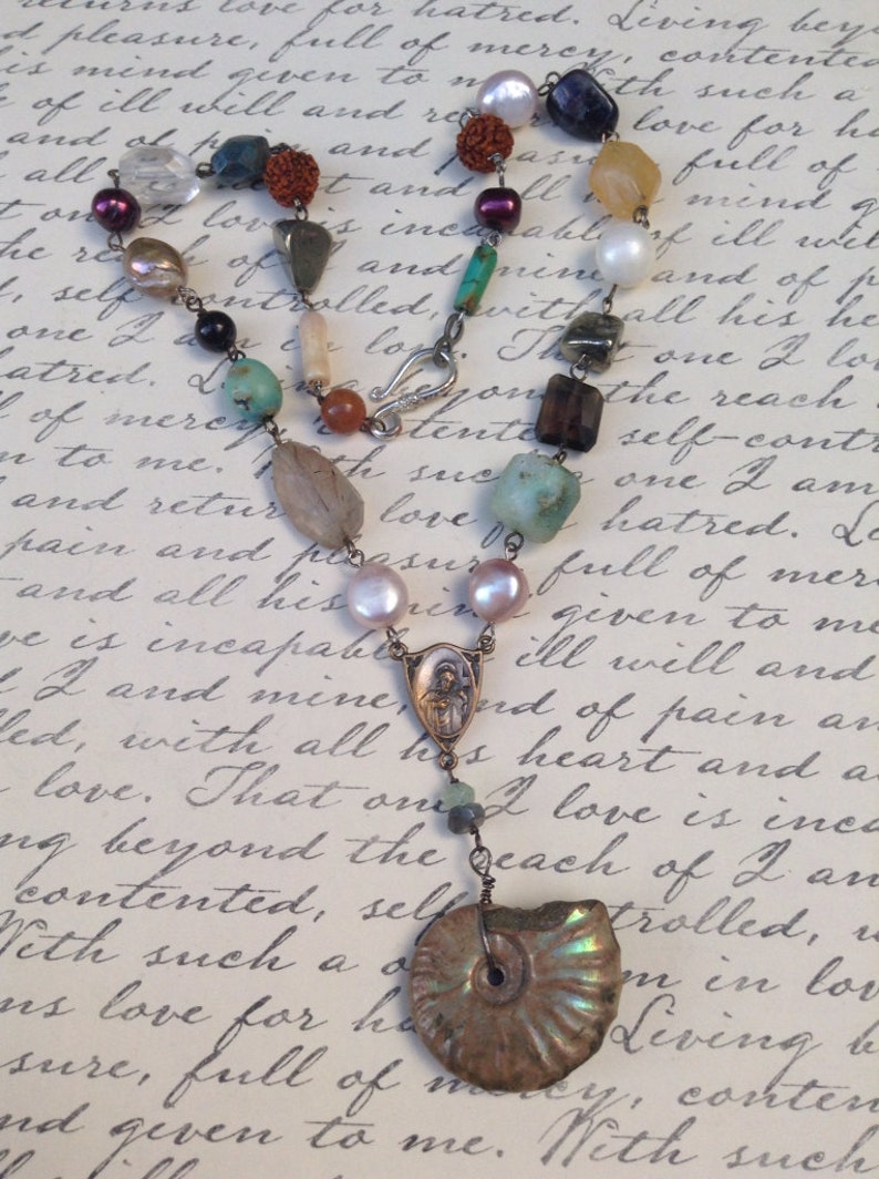Upcycled Multi Gem Rosary with Ammonite Fossil Assemblage | Etsy