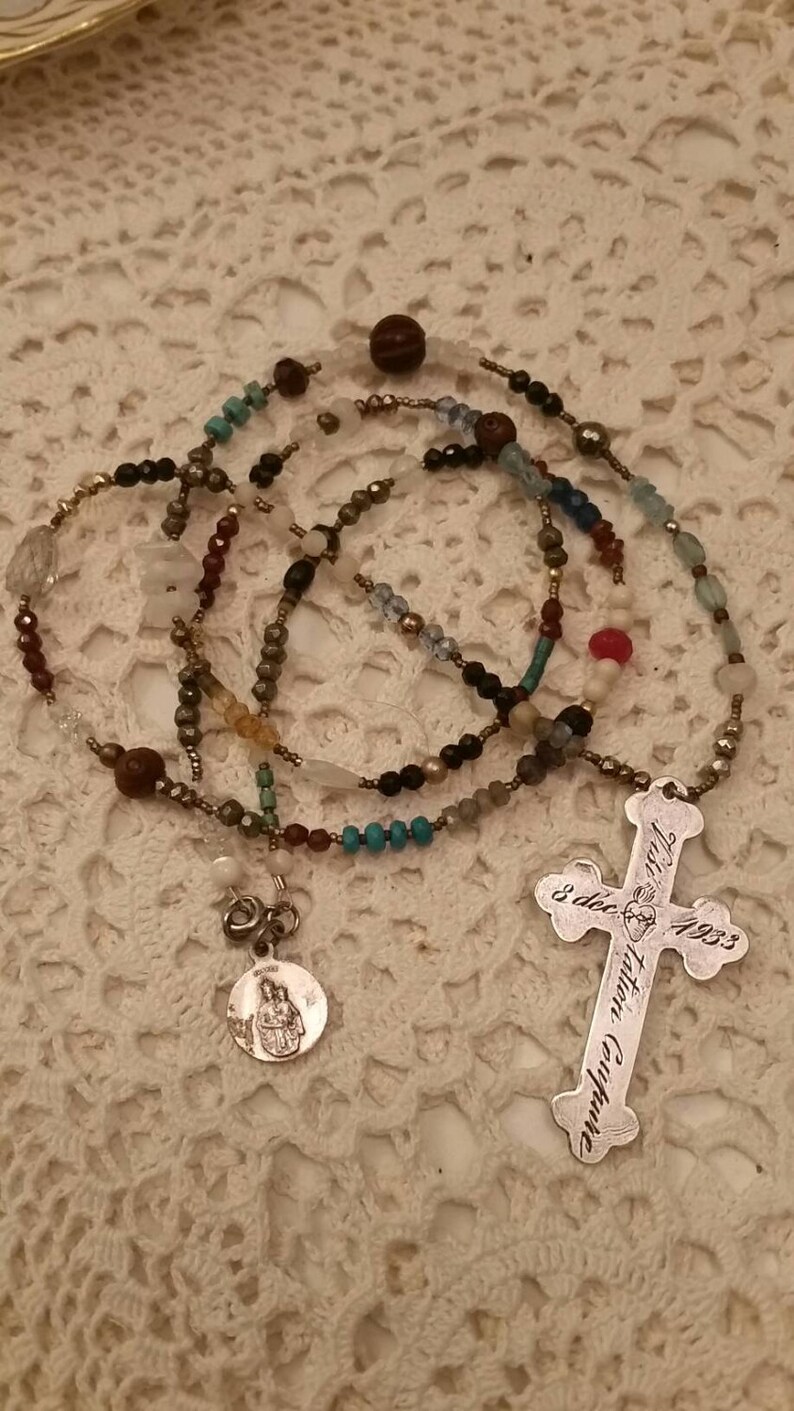 Upcycled Multi Gemstones Rosary Assemblage Necklace Religious Etsy