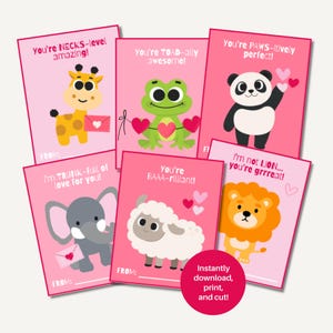 Cute Animals Valentines INSTANT DOWNLOAD Kids Valentines, Printable Valentines, Valentine Cards, Print at Home Valentines, Puns