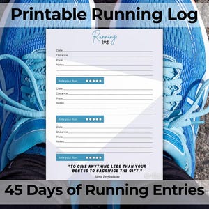 Running Log, 45 Run Tracker Entries, Motivational Running Journal, Running Gift, Digital Download