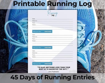 Running Log, 45 Run Tracker Entries, Motivational Running Journal, Running Gift, Digital Download