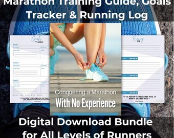 Paquete de guía de entrenamiento para maratón, libro electrónico sobre carreras con registro de objetivos y registros de carreras, perfecto para corredores principiantes, gran regalo para corredores nuevos
