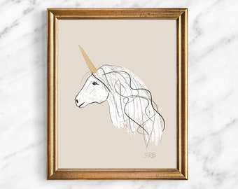 Unicorn Giclee Art Print, Unicorn Illustration, Girl Bedroom Decor, Nursery Wall Art, Gallery Wall Art, Girl Bedroom Decor, Baby Shower Gift