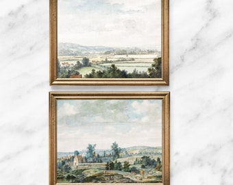 Set of 2 Giclee Art Prints, Old World Landscape Painting, Pastoral Painting, Living Room Wall Art, French Country Home Decor, Windsor