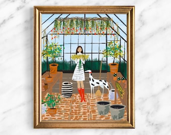 Greenhouse Giclee Art Print, Garden Illustration, Garden Art Print, Gallery Wall Set, Gifts for Gardeners