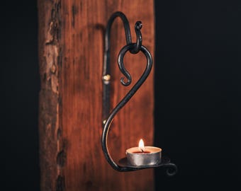 Hand-Forged Steel Tea Light Sconce – Rustic Blacksmith Candle Holder – Farmhouse Accent