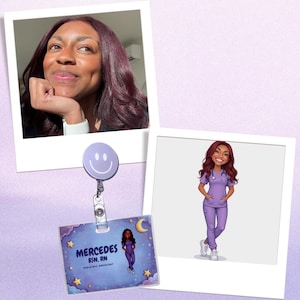 Custom Mini‑Me Badge Buddy – Personalized Nurse RN or Healthcare Worker Badge Reel | Cartoon Medical ID Gift | Horizontal and Vertical