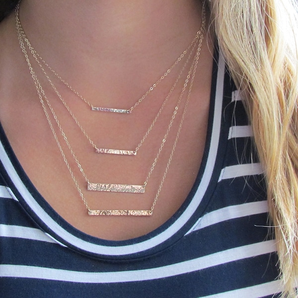 Hammered Bar Necklace, Gold filled or Sterling Silver in Your Choice of Size