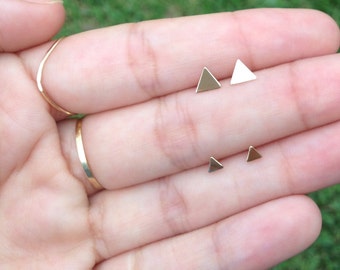 14KT Triangle Post Earrings • Tiny Triangle Stud Earrings • 14K Solid Yellow gold Triangle Geometric Stud Earrings • PAIR of Earrings