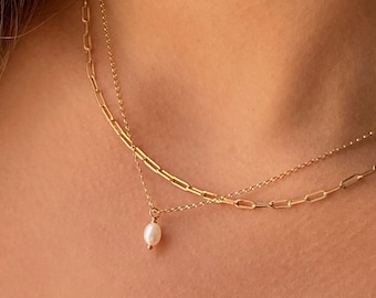 Pearl Pendant Necklace • Rice Pearl Charm Necklace • Pearl Solitaire Necklace • Classic Pearl Necklace • Gold Filled or Sterling  Silver