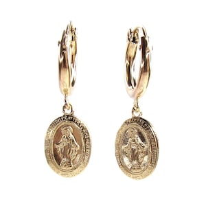 Virgin Mary Earrings • St. Christopher Earrings • Miraculous Medal Hoops •Metal Charm Hoops • Charm Hoop Earrings • 1 Pair