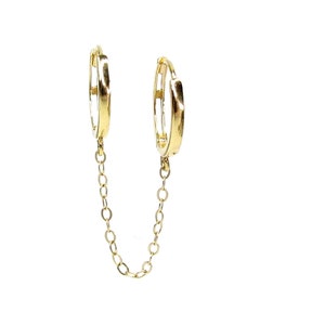 14k Double Piercing Hoops with Chain • Mini Chain Hoops • Double Piercing Earring • Handcuff Earrings • Sold As a SINGLE