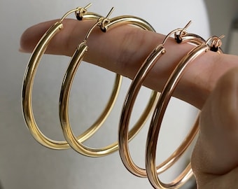 Thick 14k Gold Filled Hoops • 50mm Eurowire round hoop Earring • Chunky Tube Hoops • 3mm Tubing • 14kt Gold Filled and Sterling Silver PAIR