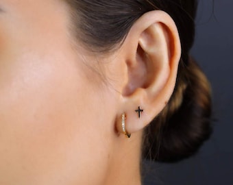 14K Solid Gold Tiny Cross Stud Earrings  | Faith Jewelry