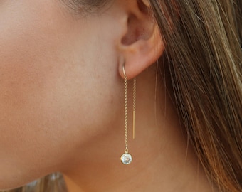 CZ Threader Earrings • Dangling Simulated Diamond Ear Threads • CZ Dangling Earrings • 14kt Gold Filled or  Sterling Silver