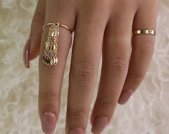 Polished Tassel Ring • Gold Lace Chain Tassel Ring • Tassel Charm Ring • Tassel Stacking Ring • Stackable Ring • Gold Dangling Tassel Ring