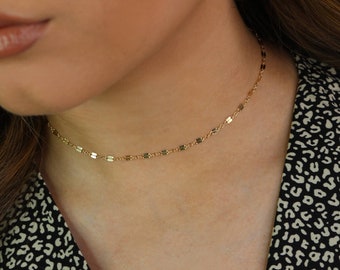 14K Solid Gold Mirror Lace Chain | Reflective Necklace