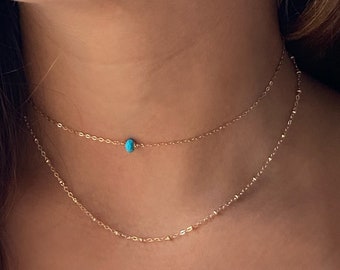 Turquoise Gemstone Choker • Turquoise Faceted Rondelle Necklace • Tiny Gemstone Necklace • Gemstone Layering Necklace • 14kt Gold Filled