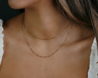 Adjustable Simple Gold Necklace • Gold Filled Box Chain • Layered Chain Choker  • Unique Gold Plain Pendant Necklace • Layering Chain