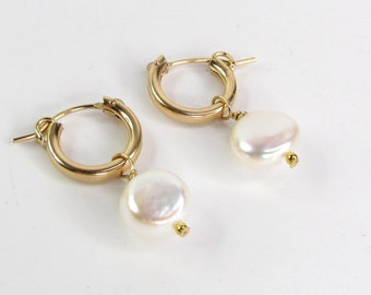 Baroque Pearl Hoop Earrings • Round Baroque Pearl Hoops • Gold Pearl Hoops • Pearl Dangle Earrings • Silver Pearl Hoops • Everyday Jewelry