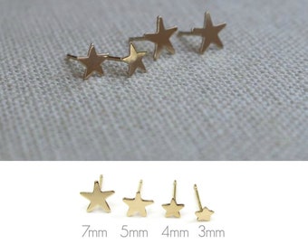 14KT Solid Gold Star Stud Earrings • Celestial Tiny Star Studs • Yellow Gold Star Post Earrings • Matte or Polished •  PAIR of Earrings