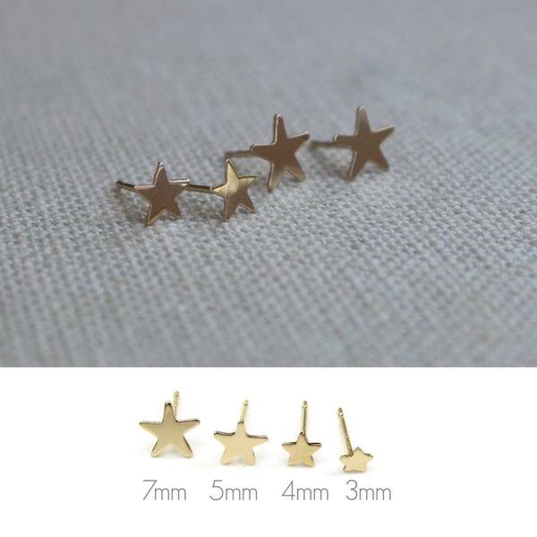 14KT Solid Gold Star Stud Earrings • Celestial Tiny Star Studs • Yellow Gold Star Post Earrings • Matte or Polished •  PAIR of Earrings