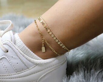 Dainty Disc Anklet |Sterling Silver or 14kt Gold Filled Coin Chain