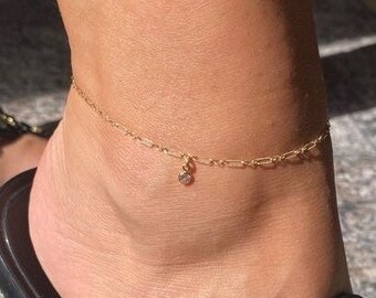 Dainty CZ Anklet • Dangling CZ Anklet Bracelet • Dainty 3 + 1 Chain Ankle Bracelet • Simulated Diamond Anklet • Gold Filled or Sterling