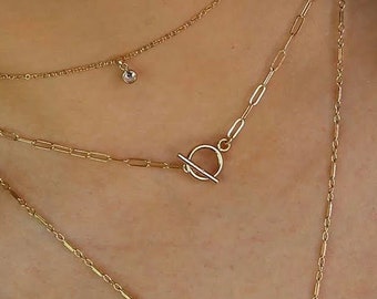 14k Gold Filled Paperclip Chain Necklace with Mini Toggle Clasp • Gold Necklace • Dainty Paperclip Necklace Chain • Jewelry Gift for Her