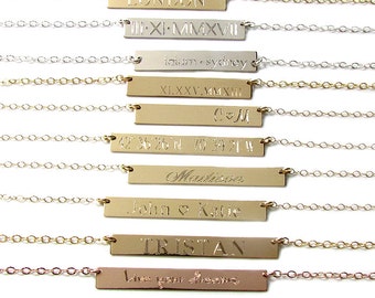 Engraved Bar Necklace • Gold Personalized Bar Necklace • Name Plate Necklace • 14kt gold filled, Rose Gold Filled or Sterling Silver