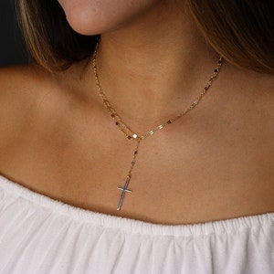 Cross Lariat Necklace • Wrap Cross Necklace • Rosary Cross Necklace • Cross Y Necklace • Convertible Wear Multiple Ways • Religious Necklace