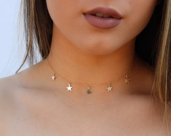 5 Star Choker Necklace • Dainty Star Choker • 14kt Gold Filled, Sterling Silver or Rose Gold Filled