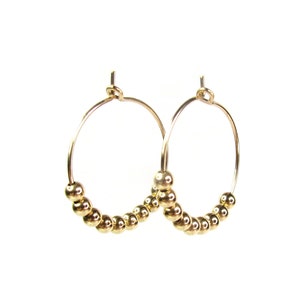 Beaded Hoop Earrings • Bead Hoop Earrings • Skinny Hoops with Gold Beads • Petite Beaded Hoops • Sterling Silver OR Gold Filled