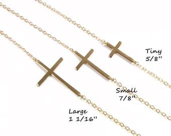 Sideways Cross Necklace, Sterling silver, Gold filled & Rose Gold Filled, As seen on Meg Ciaoobellaxo from Youtube