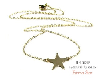 14K Solid Gold Star Necklace | Dainty Celestial Pendant | 14K Yellow or White Metal