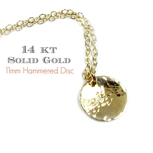 14KT SOLID GOLD Hammered Disc Coin 