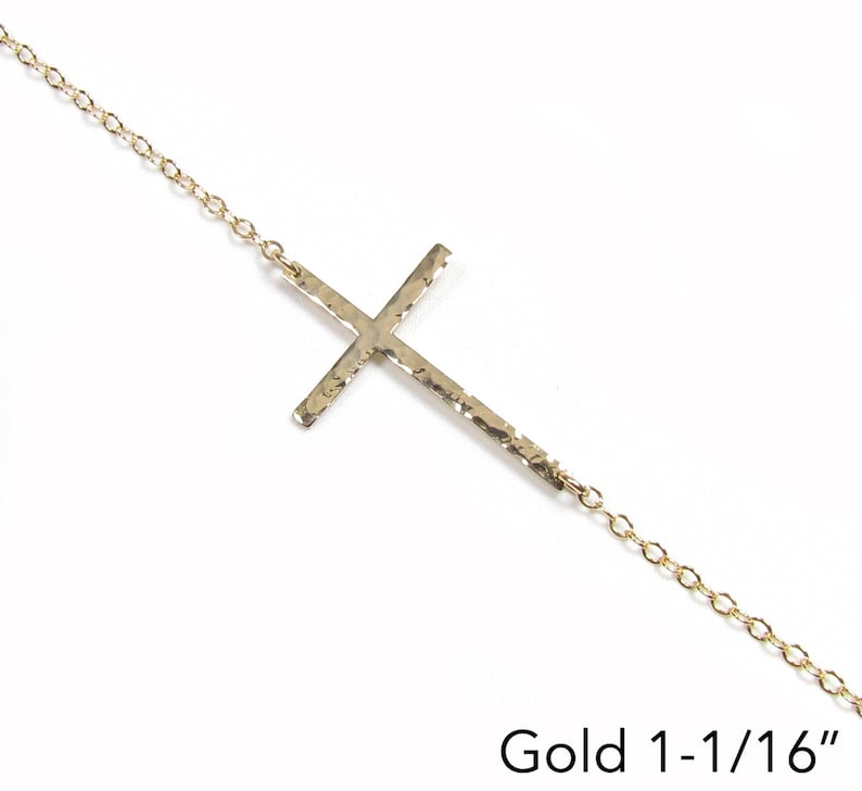 Hammered Sideways Cross Necklace Horizontal Cross Necklace Religious Necklace Sterling Silver or Gold Filled image 4