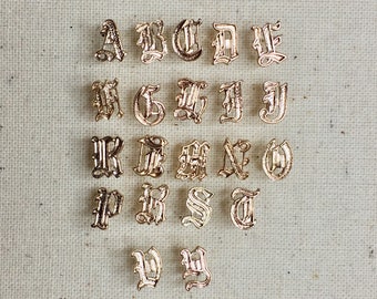 14KT Gold Old English Initial Earrings •Gothic Letter Stud Earrings • Alphabet Letter Post Earrings •  PAIR of Earrings